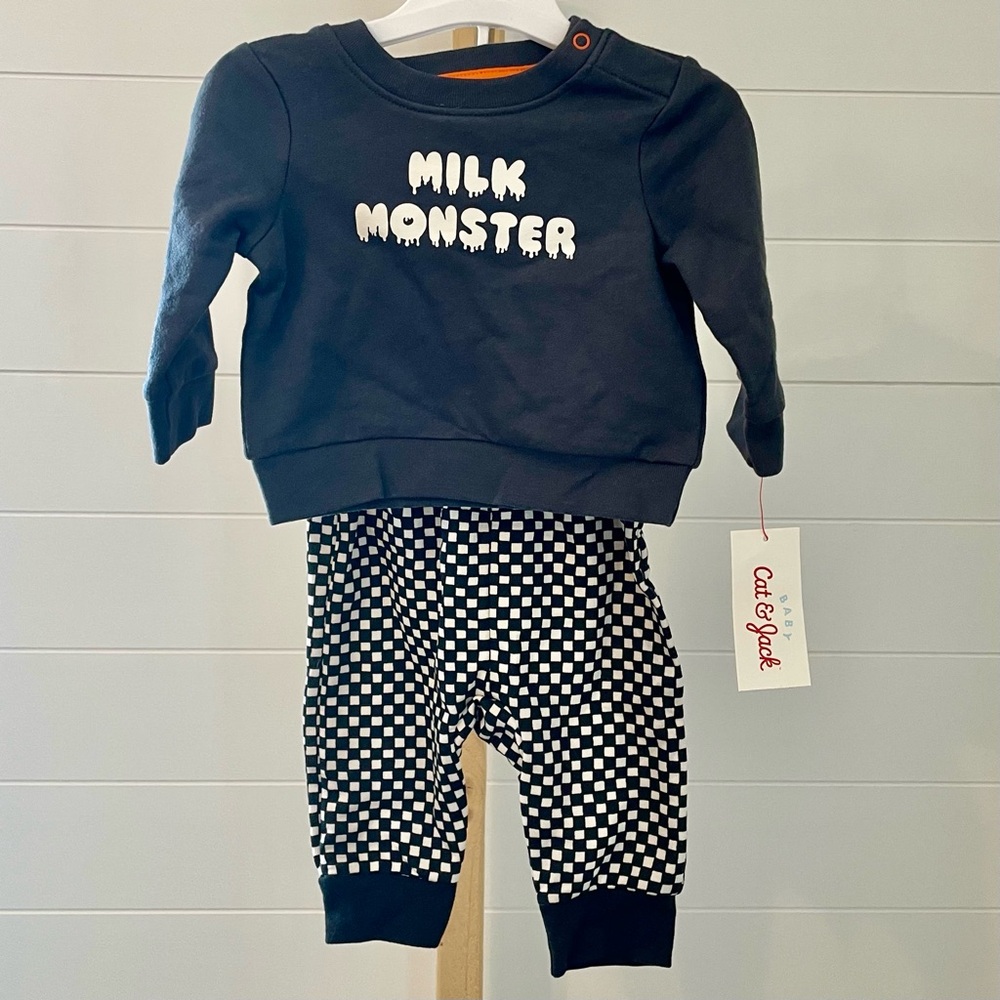 Baby Halloween Checkered Milk Monster‎ Sweatshirt Jogger Pants Set